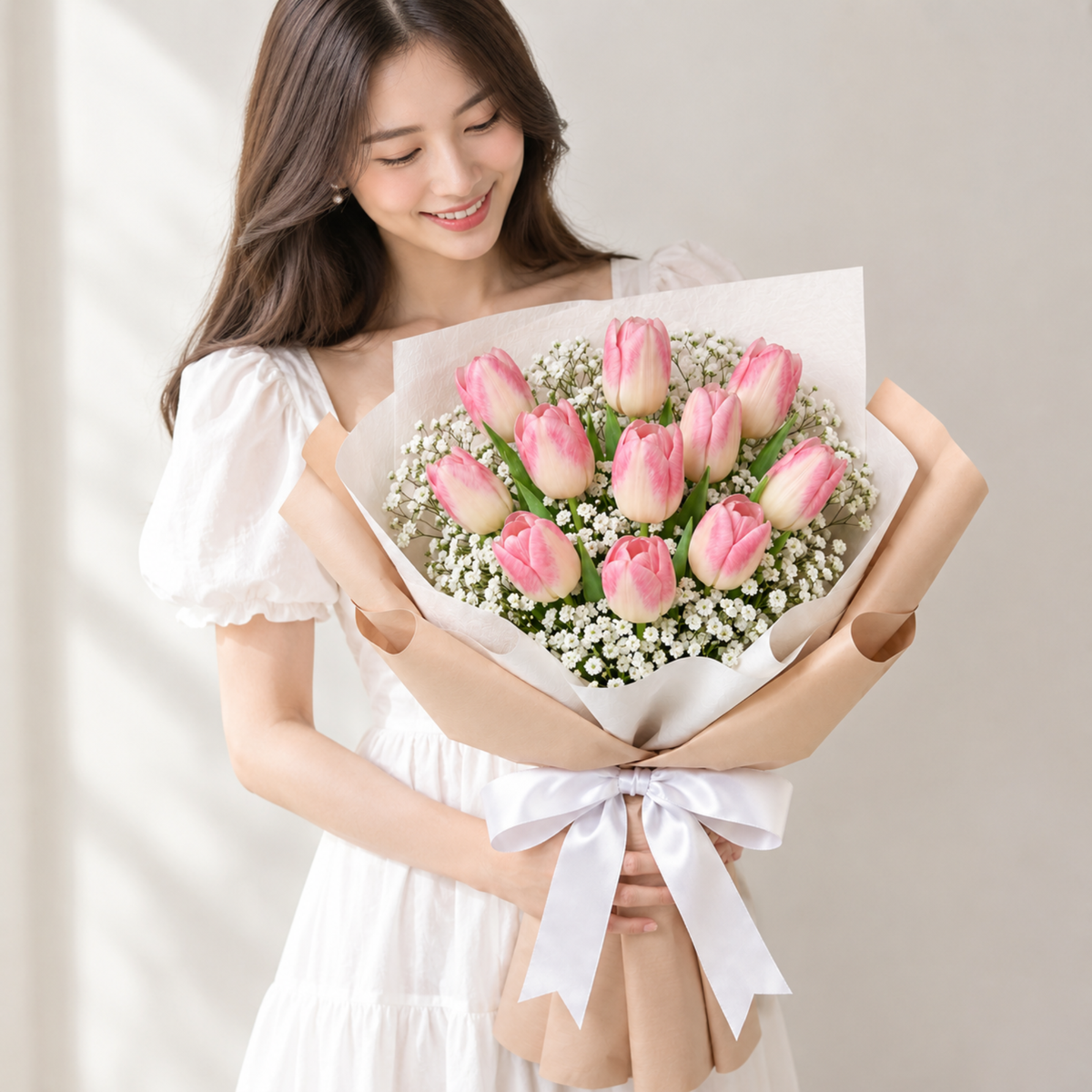 11 Two-Tone Tulip Bouquet - Blush Serenity