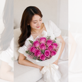 Pink Reverie bouquet with 11 pink roses_pink Baby_sBreath and eucalyptus