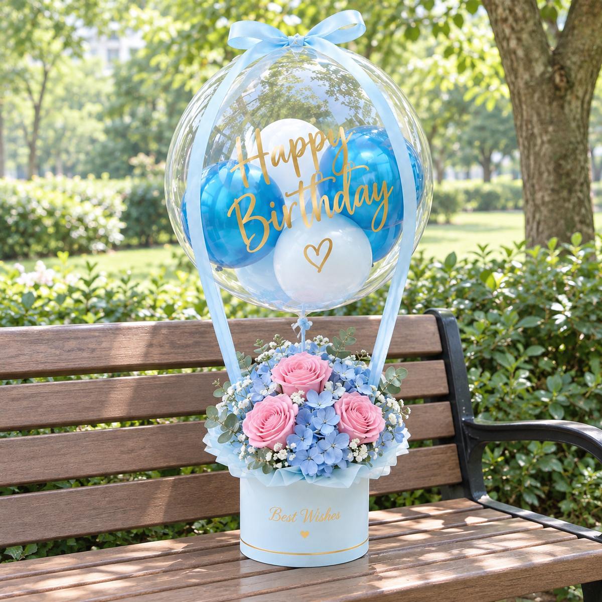 Personalised Flower & Balloons Gift - Bluebell Balloon Bloom