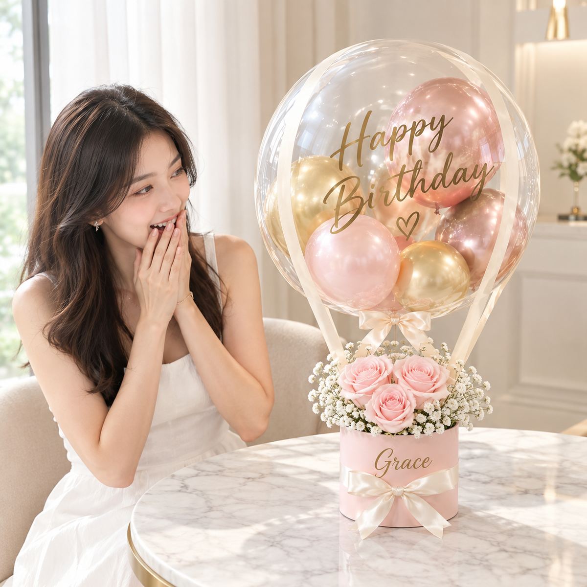 Personalised Flower & Balloons Gift - Blush Balloon Bloom
