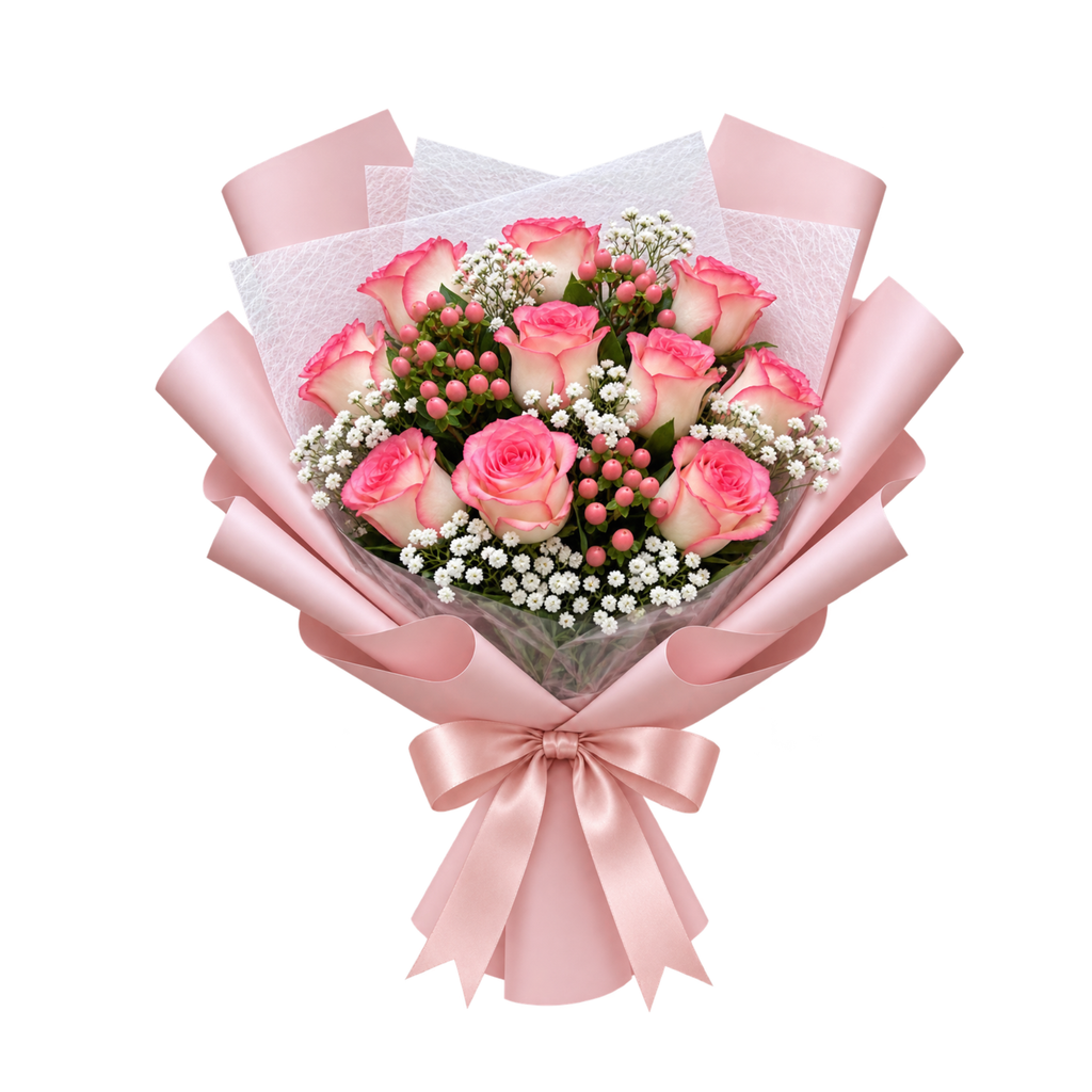 Blush Romance bouquet with 10 two-toned pink and white roses