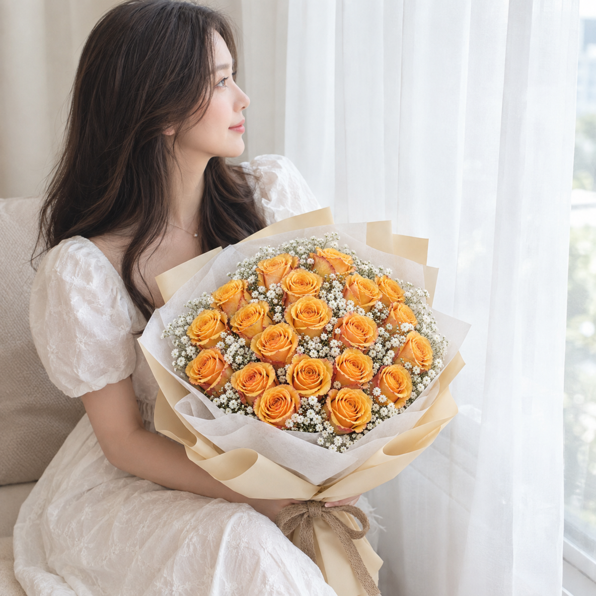 20 Golden Yellow Rose Bouquet - Golden Abundance
