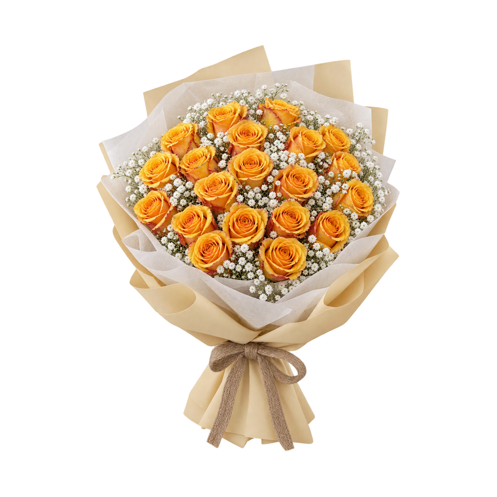 20 Golden Yellow Rose Bouquet - Golden Abundance