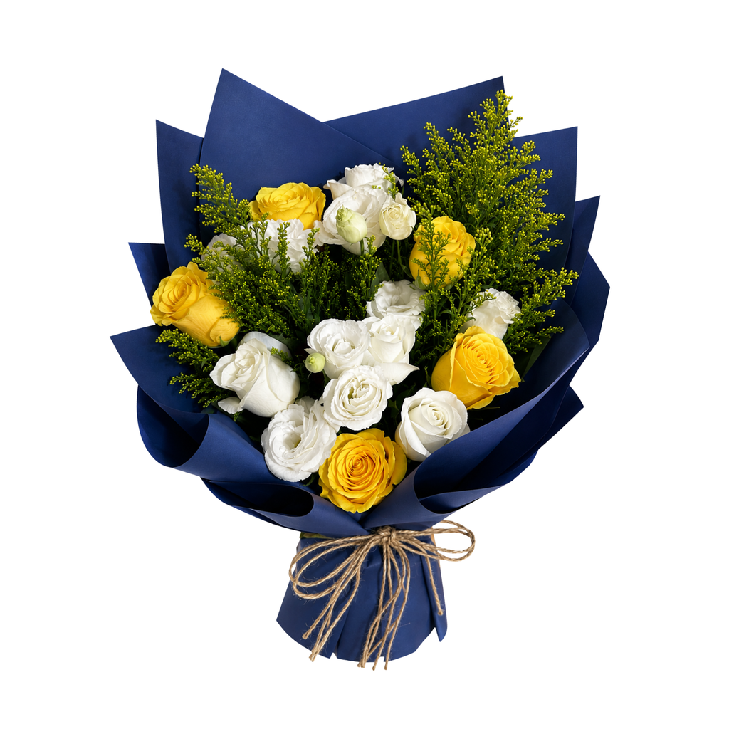 9 Yellow & White Rose Bouquet - Golden Royale