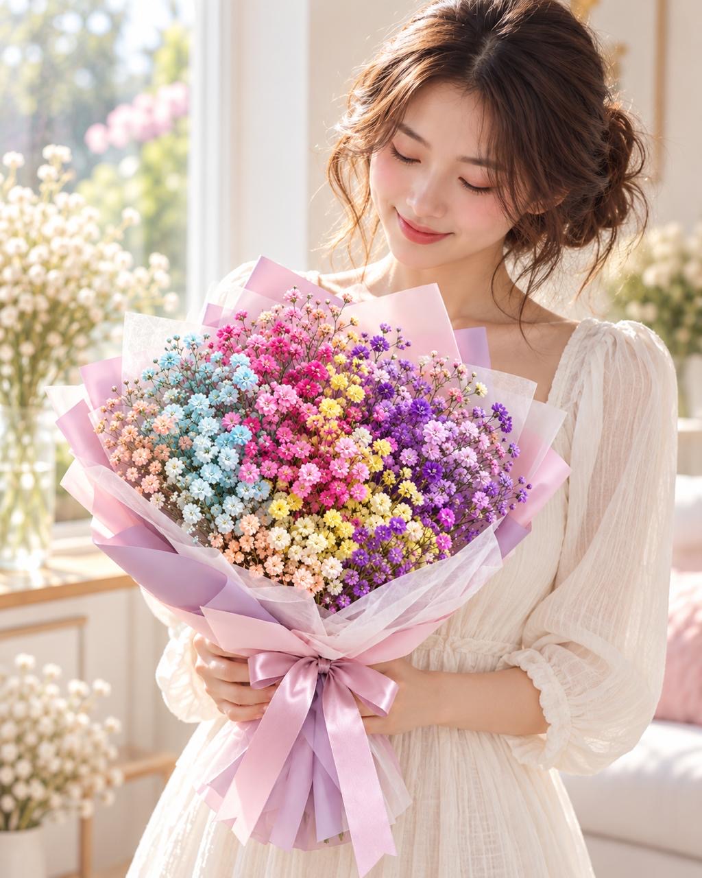 Baby’s Breath Bouquet- Rainbow Garden