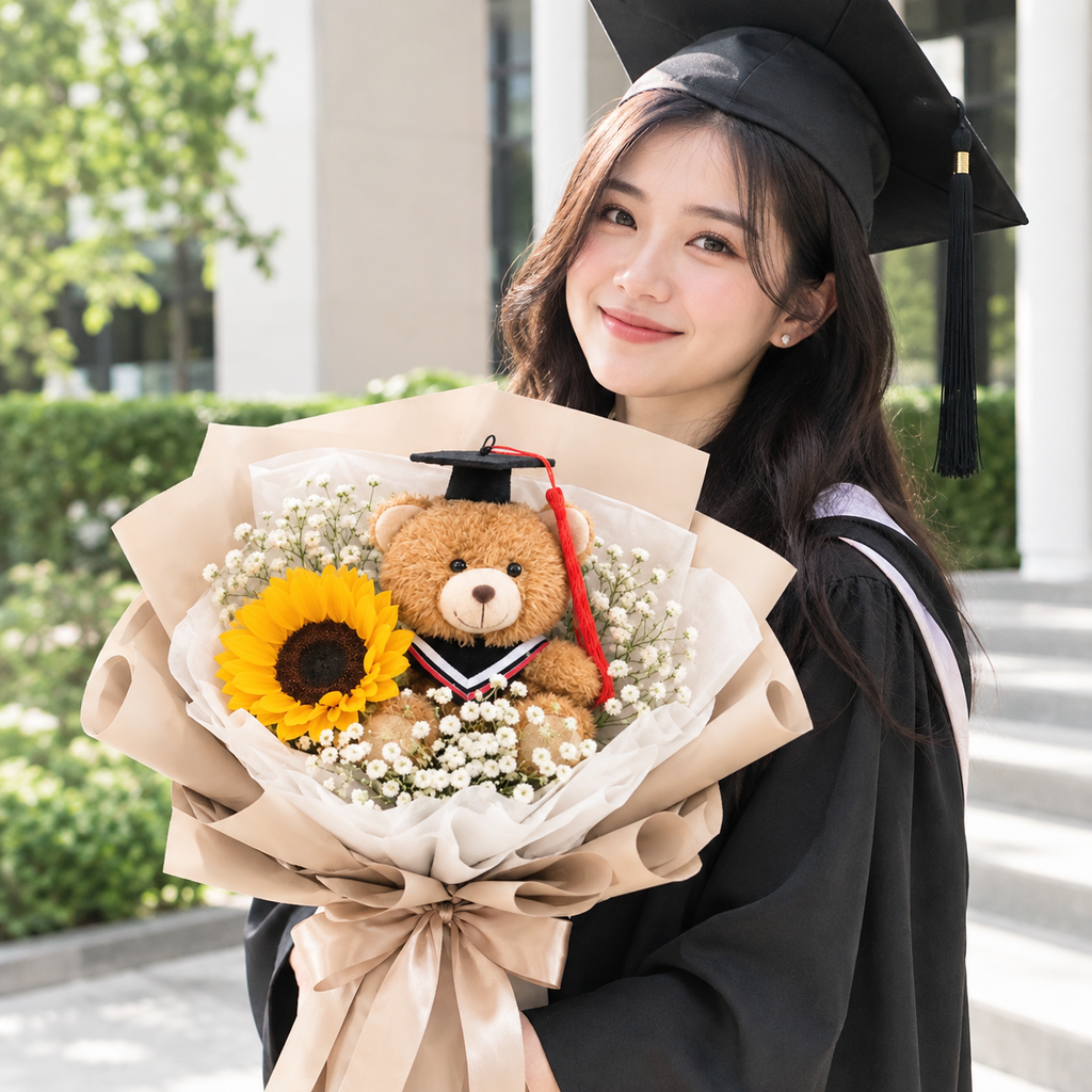 Sunflower & Graduation Bear Bouquet - Petite Graduation Bouquet