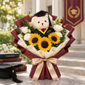 Graduation Sunflower Bouquet with Personalised Bear - Royale Graduate
