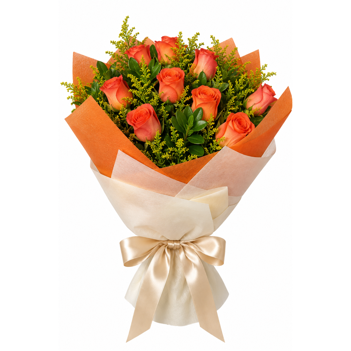 9 Orange Rose Bouquet - Sienna Glow