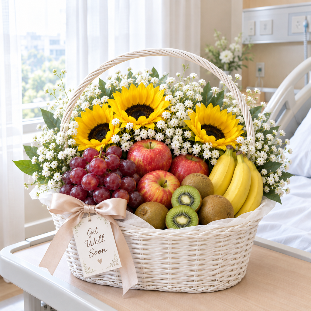Sunflowers Floral Fruit Basket - Sunshine Harvest