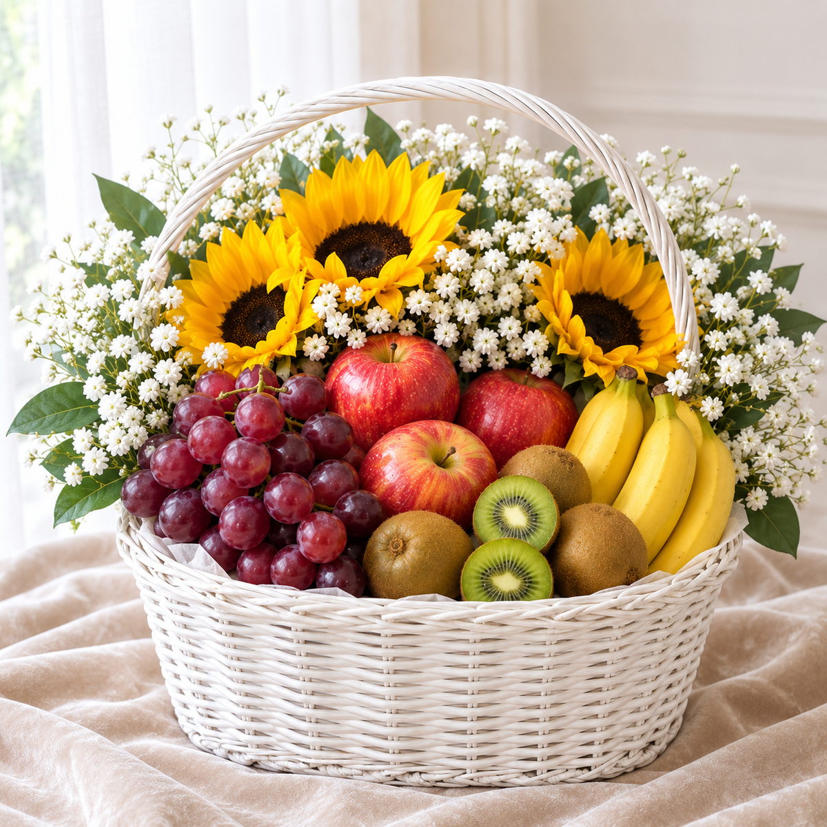 Sunflowers Floral Fruit Basket - Sunshine Harvest
